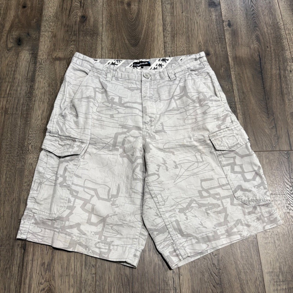 Gotcha Y2K VTG Cargo Shorts Mens 32 Gray White Graphic Print Cotton Utility